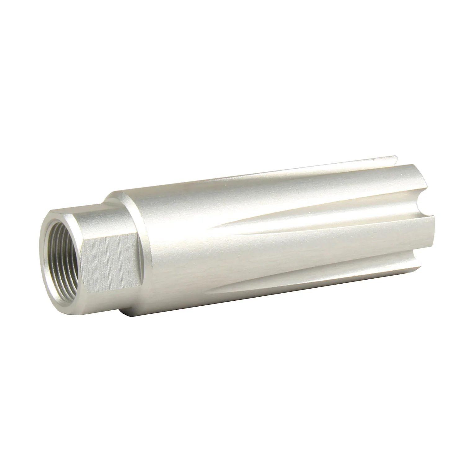 Silver Low Concussion Linear Compensator Muzzle Brake 1/2x28TPI 22LR/.223 or 5/8x24TPI .308 - Image 3